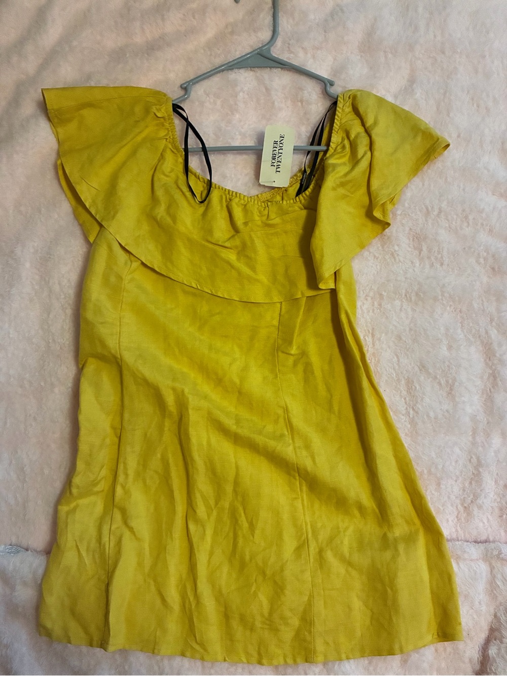 Forever 21 Yellow Ruffle Off-Shoulder Mini Dress